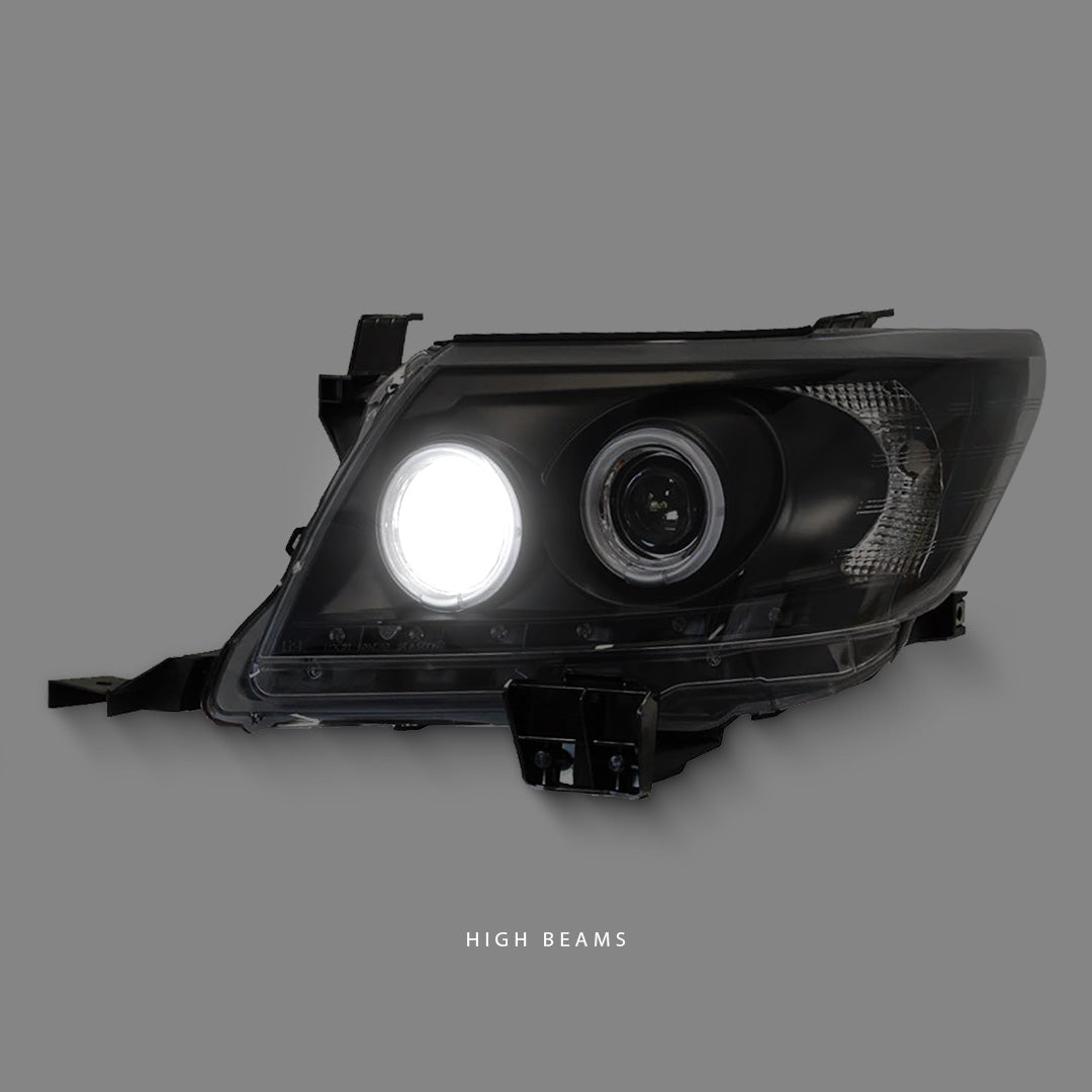 Toyota HiLux SR5 (2011 - 2014) Black LED DRL Angel Eyes Projector Headlights LH + RH