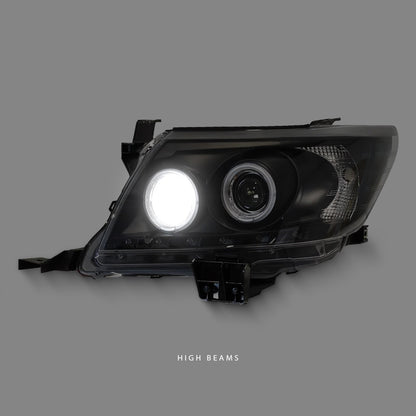 Toyota HiLux SR5 (2011 - 2014) Black LED DRL Angel Eyes Projector Headlights LH + RH