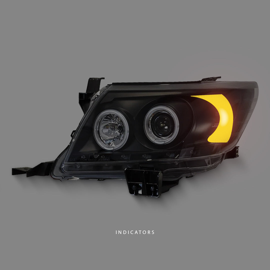 Toyota HiLux SR5 (2011 - 2014) Black LED DRL Angel Eyes Projector Headlights LH + RH