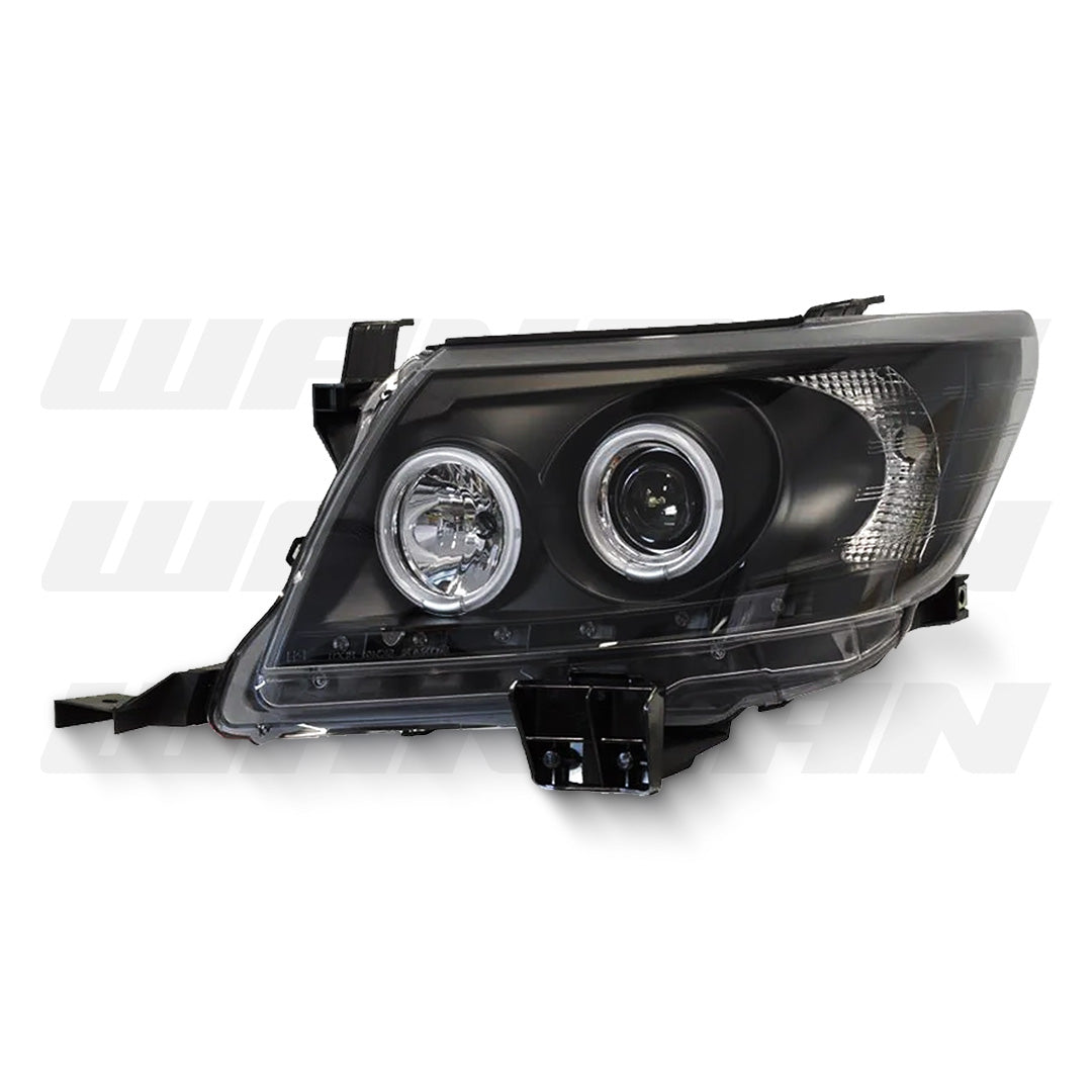 Toyota HiLux SR5 (2011 - 2014) Black LED DRL Angel Eyes Projector Headlights LH + RH