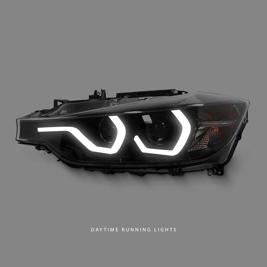 BMW 3-Series F30 (2012 - 2015) Black 3D LED DRL M3 Style Projector Headlights LH + RH