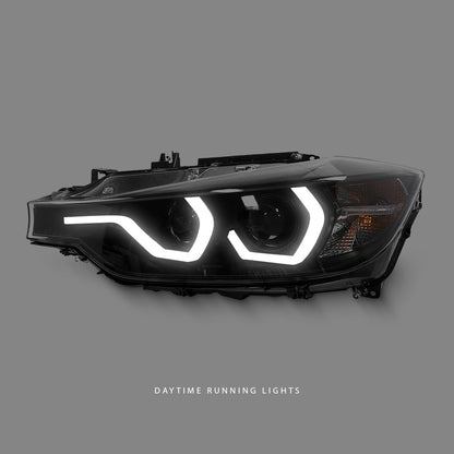 BMW 3-Series F30 (2012 - 2015) Black 3D LED DRL M3 Style Projector Headlights LH + RH
