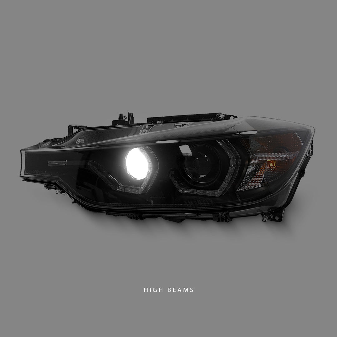 BMW 3-Series F30 (2012 - 2015) Black 3D LED DRL M3 Style Projector Headlights LH + RH