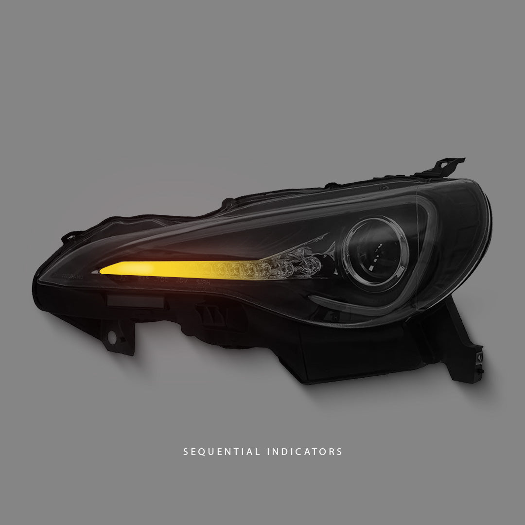 Toyota 86 ZN6 (2012 - 2016) Sequential Black 3D LED DRL Projector Headlights LH + RH