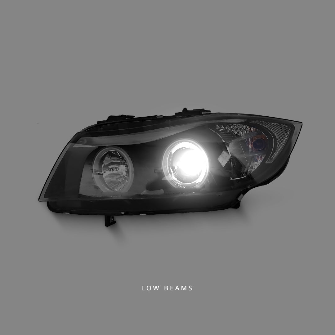 BMW 3-Series E90 Sedan (2005 - 2008) Black LED Angel Eyes Projector Headlights LH + RH