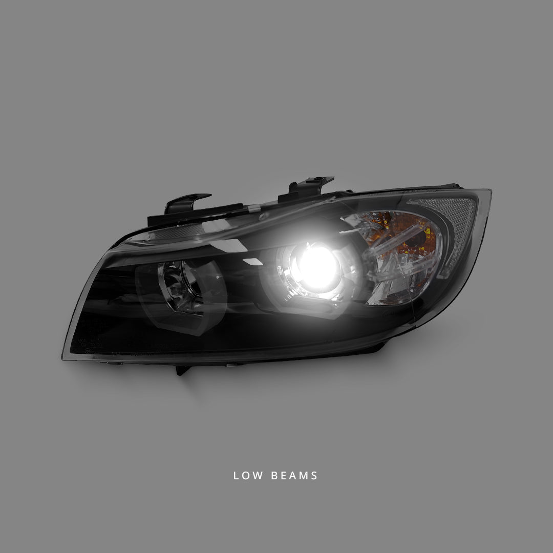 BMW 3-Series E90 Sedan (2005 - 2008) Black 3D LED DRL Angel Eyes Projector Headlights LH + RH