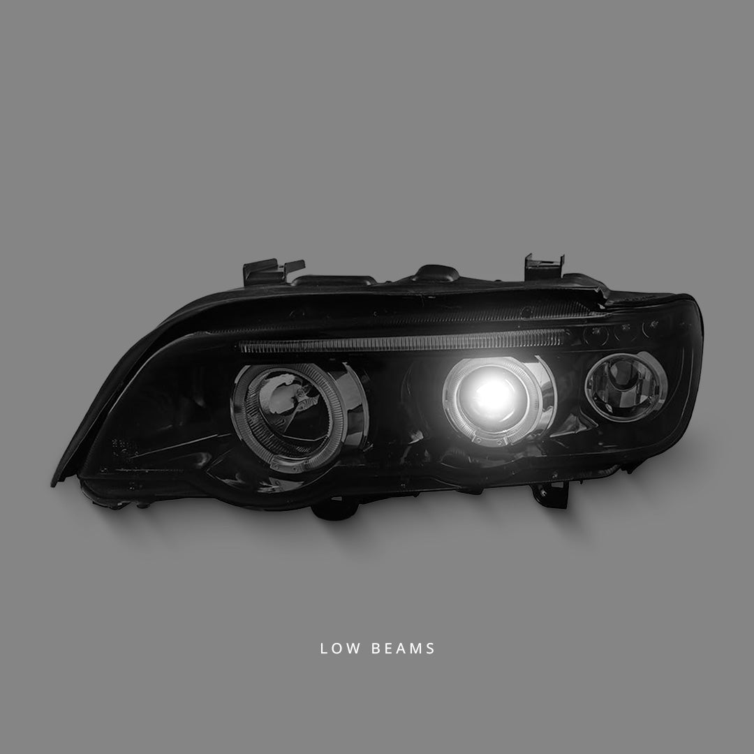 BMW X5 E53 (1999 - 2003) Black Dual LED Angel Eyes Projector Headlights LH + RH