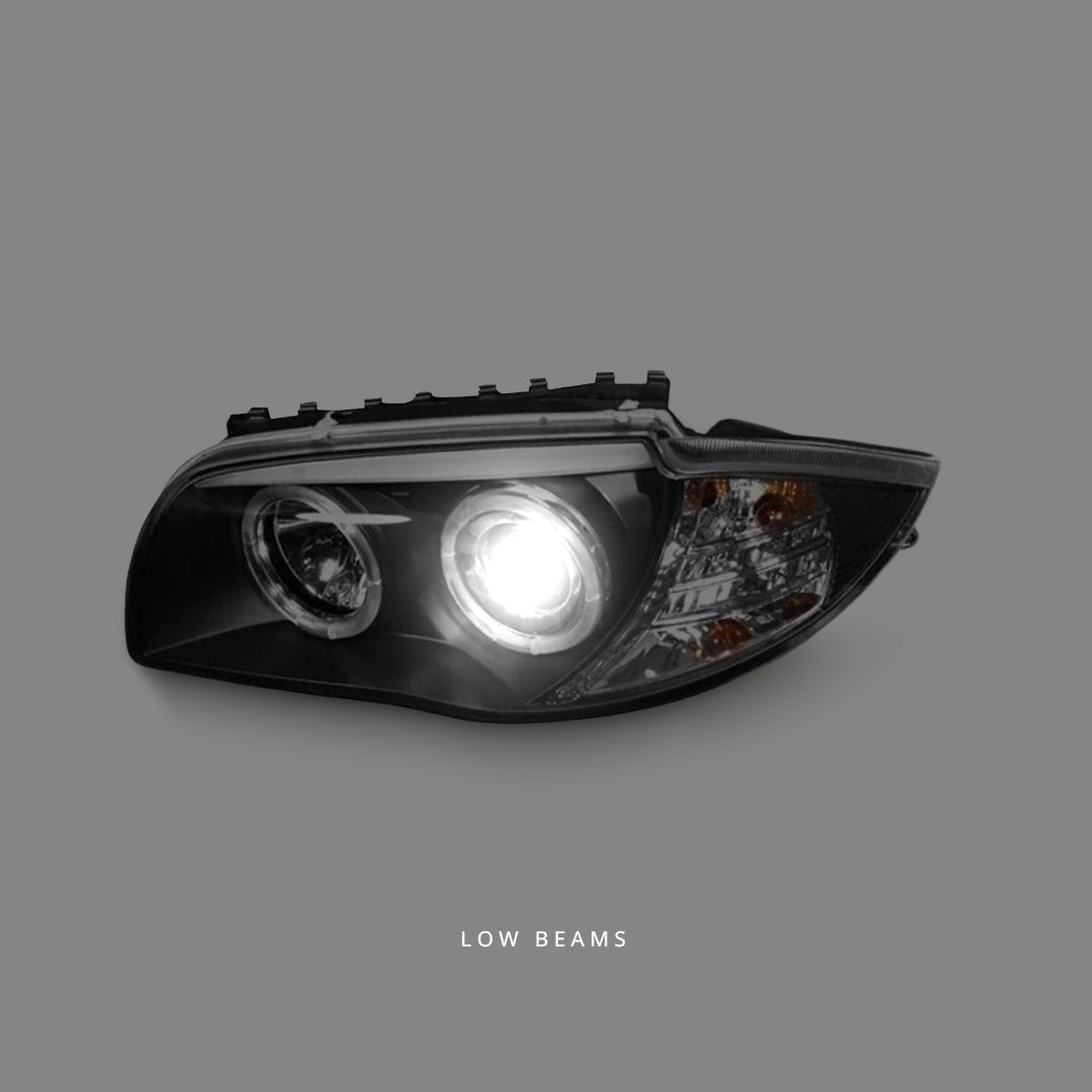 BMW 1-Series E81 / E82 / E87 / E88 (2004 - 2011) Black LED Angel Eyes Projector Headlights LH + RH