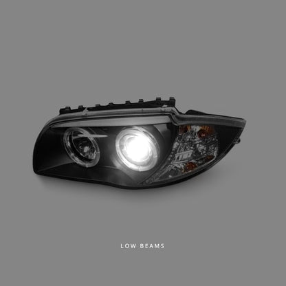 BMW 1-Series E81 / E82 / E87 / E88 (2004 - 2011) Black LED Angel Eyes Projector Headlights LH + RH