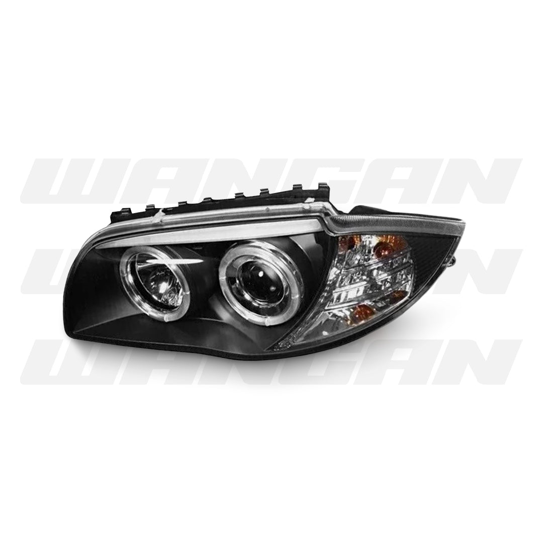 BMW 1-Series E81 / E82 / E87 / E88 (2004 - 2011) Black LED Angel Eyes Projector Headlights LH + RH
