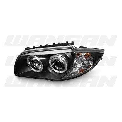 BMW 1-Series E81 / E82 / E87 / E88 (2004 - 2011) Black LED Angel Eyes Projector Headlights LH + RH