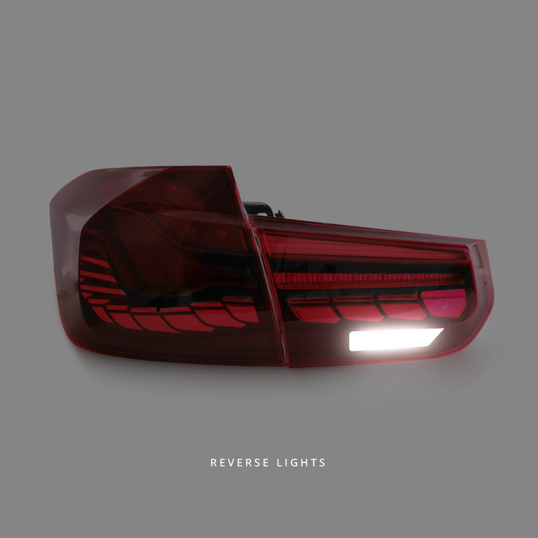 BMW 3 Series F30 / F35 / F80 (2012 - 2018) Clear Red OLED Sequential Bar Blinker Tail Lights LH + RH