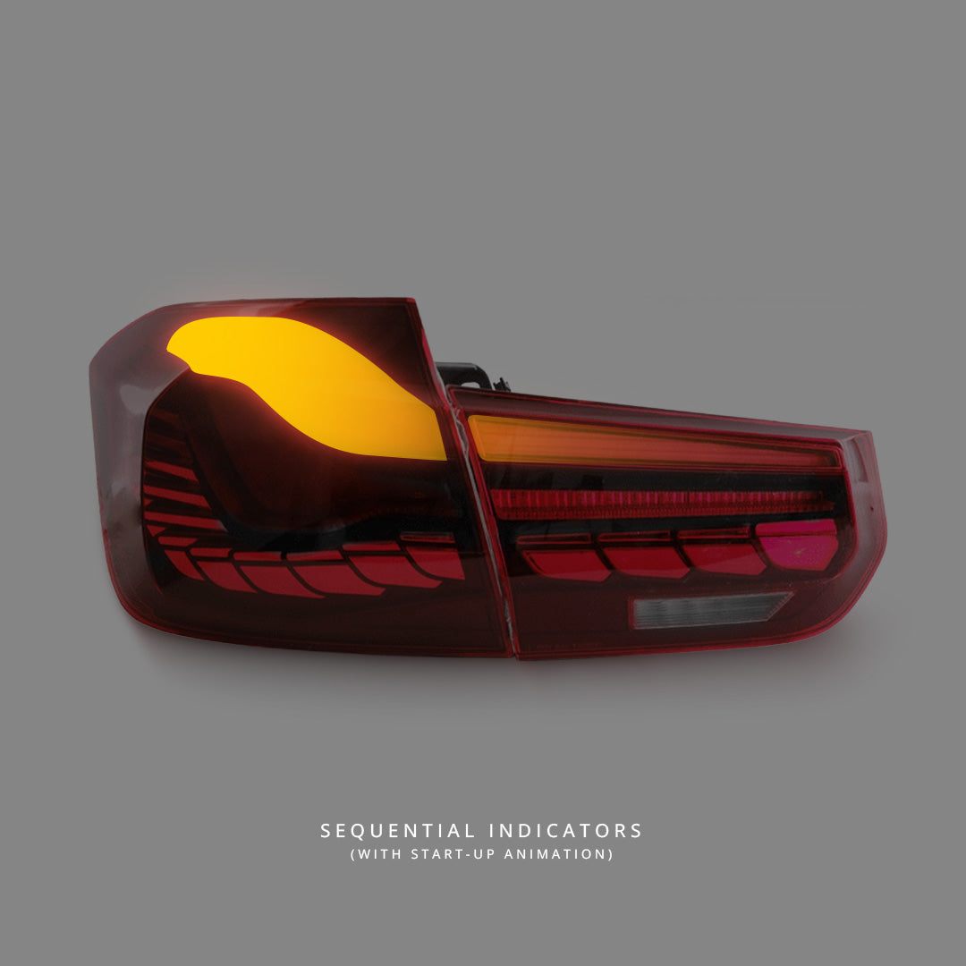 BMW 3 Series F30 / F35 / F80 (2012 - 2018) Clear Red OLED Sequential Bar Blinker Tail Lights LH + RH