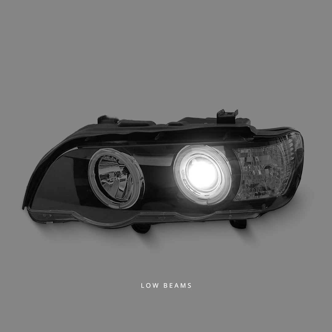 BMW X5 E53 Pre-LCI (1999 - 2003) Black CCFL Angel Eyes Projector Headlights LH + RH