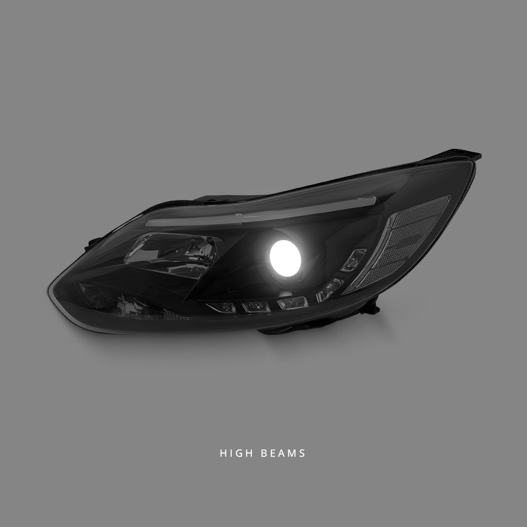 Ford Focus LW (2012 - 2015) Black LED DRL Projector Headlights LH + RH