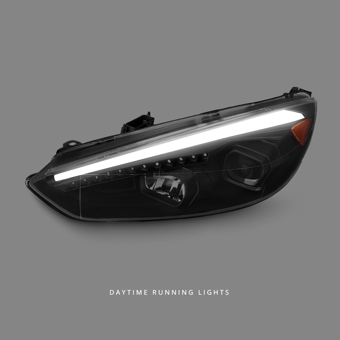Ford Focus LZ (2015 - 2018) Sequential Black 3D LED DRL Projector Headlights LH + RH