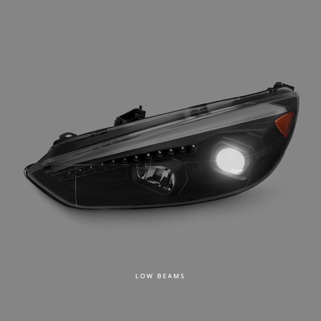 Ford Focus LZ (2015 - 2018) Sequential Black 3D LED DRL Projector Headlights LH + RH