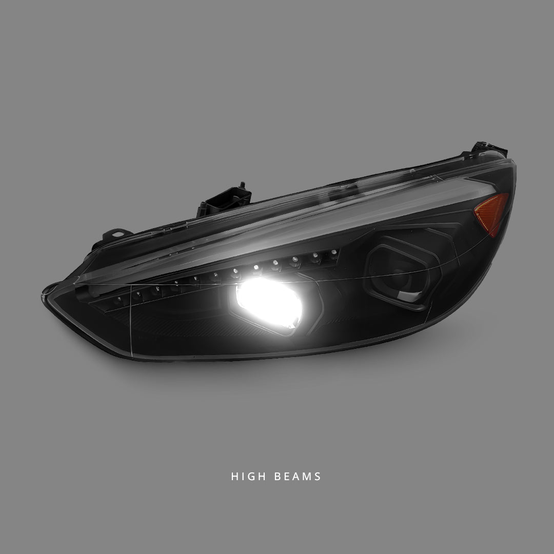 Ford Focus LZ (2015 - 2018) Sequential Black 3D LED DRL Projector Headlights LH + RH