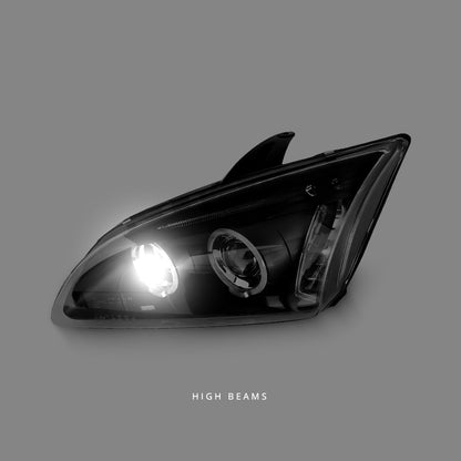 Ford Focus MK2 XR5 Zetec (2004 - 2007) Black LED Angel Eyes Projector Headlights LH + RH