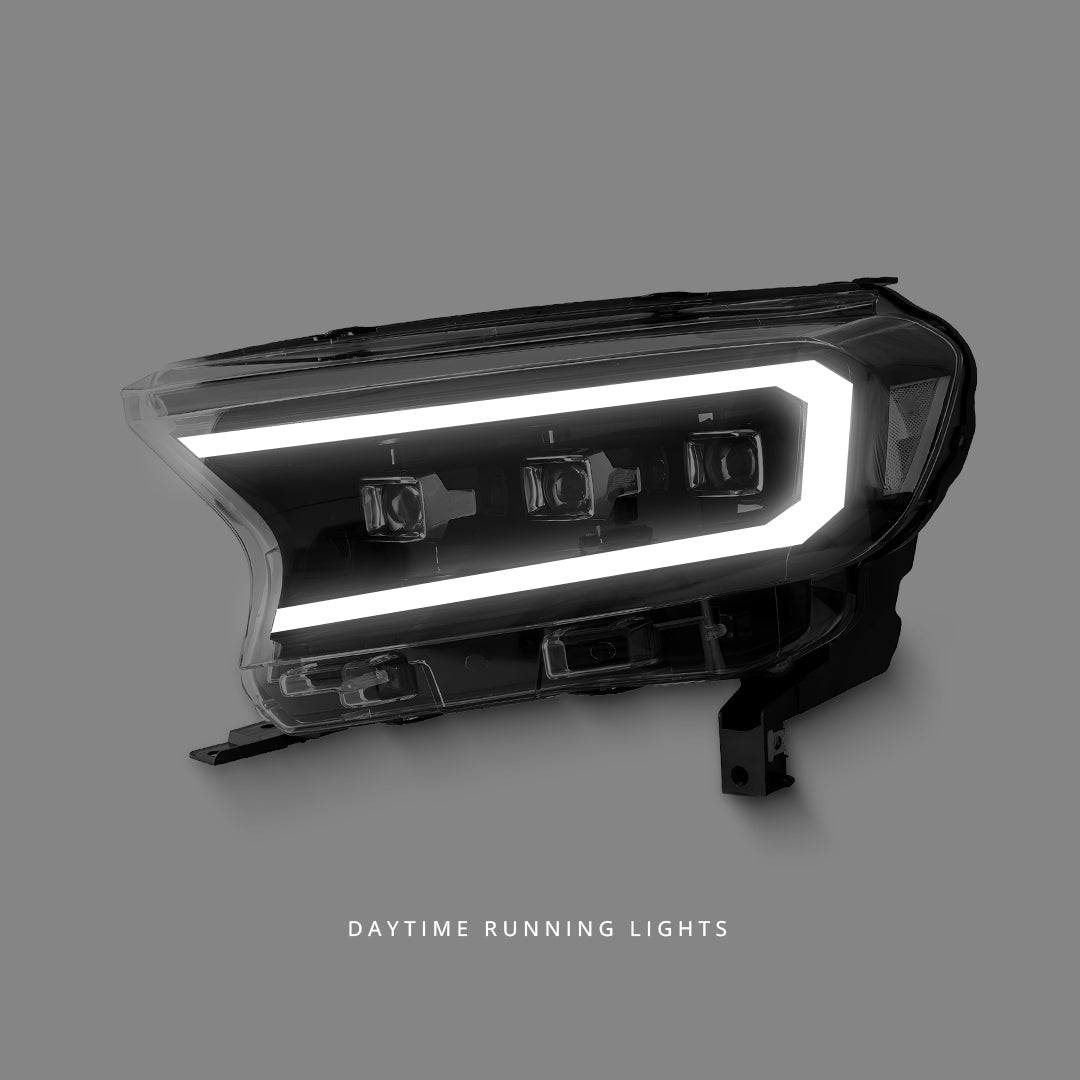 Ford Ranger PX MK2 / MK3 (2016 - 2021) Sequential Black LED DRL Projector Headlights LH + RH