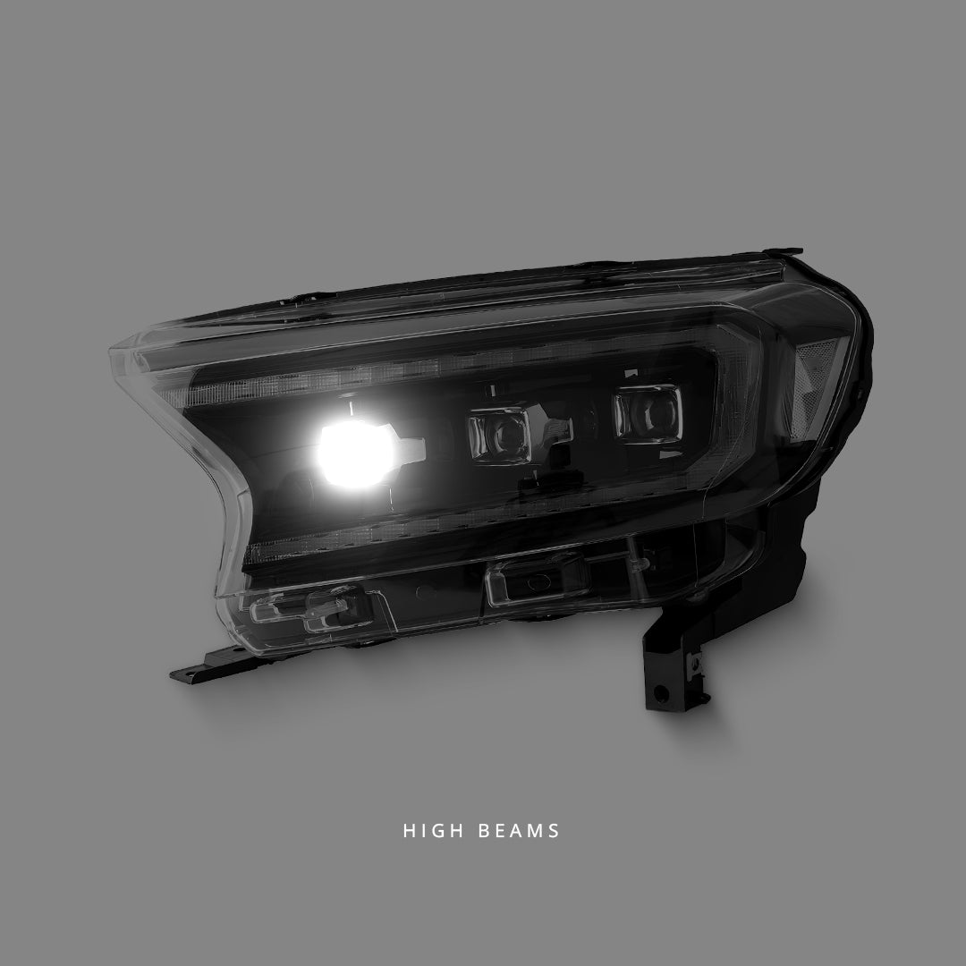 Ford Ranger PX MK2 / MK3 (2016 - 2021) Sequential Black LED DRL Projector Headlights LH + RH