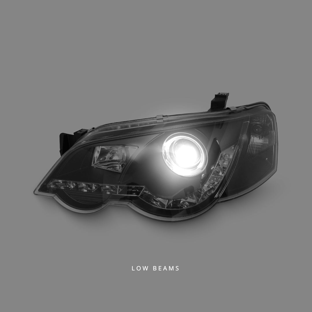 Ford Falcon BA / BF XR6 / XR8 (2002 - 2008) Black LED DRL Projector Headlights LH + RH
