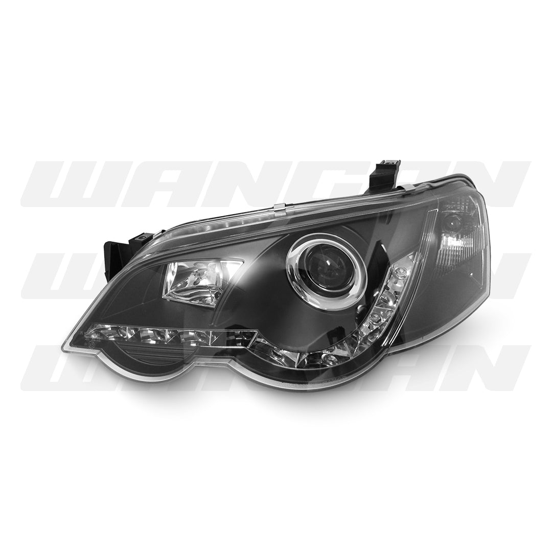 Ford Falcon BA / BF XR6 / XR8 (2002 - 2008) Black LED DRL Projector Headlights LH + RH