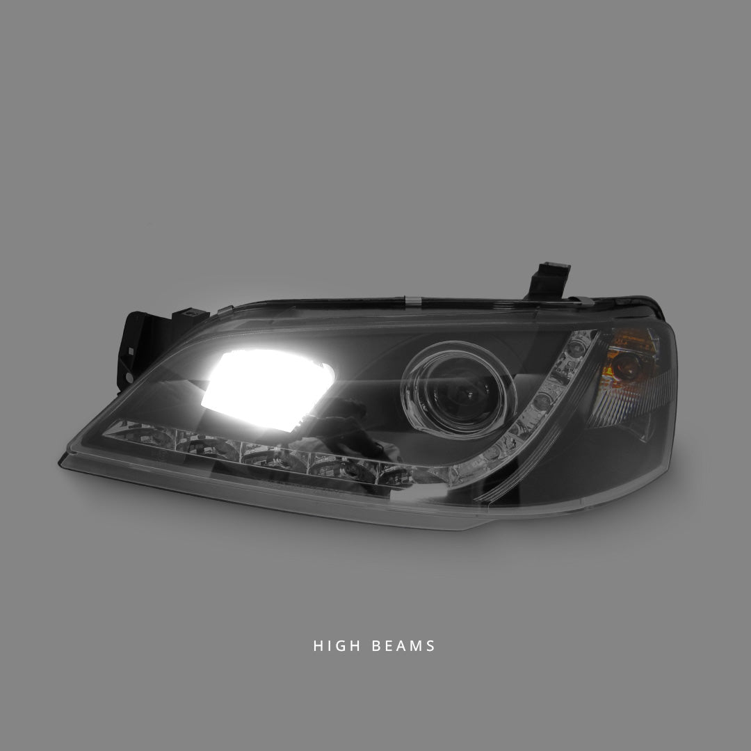 Ford Falcon BA / BF (2002 - 2008) Black LED DRL Projector Headlights LH + RH