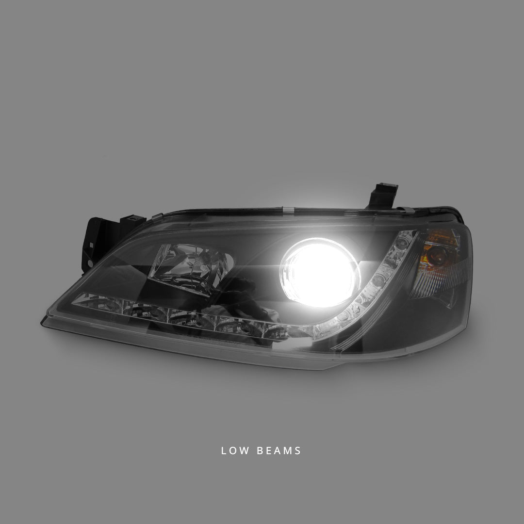 Ford Falcon BA / BF (2002 - 2008) Black LED DRL Projector Headlights LH + RH