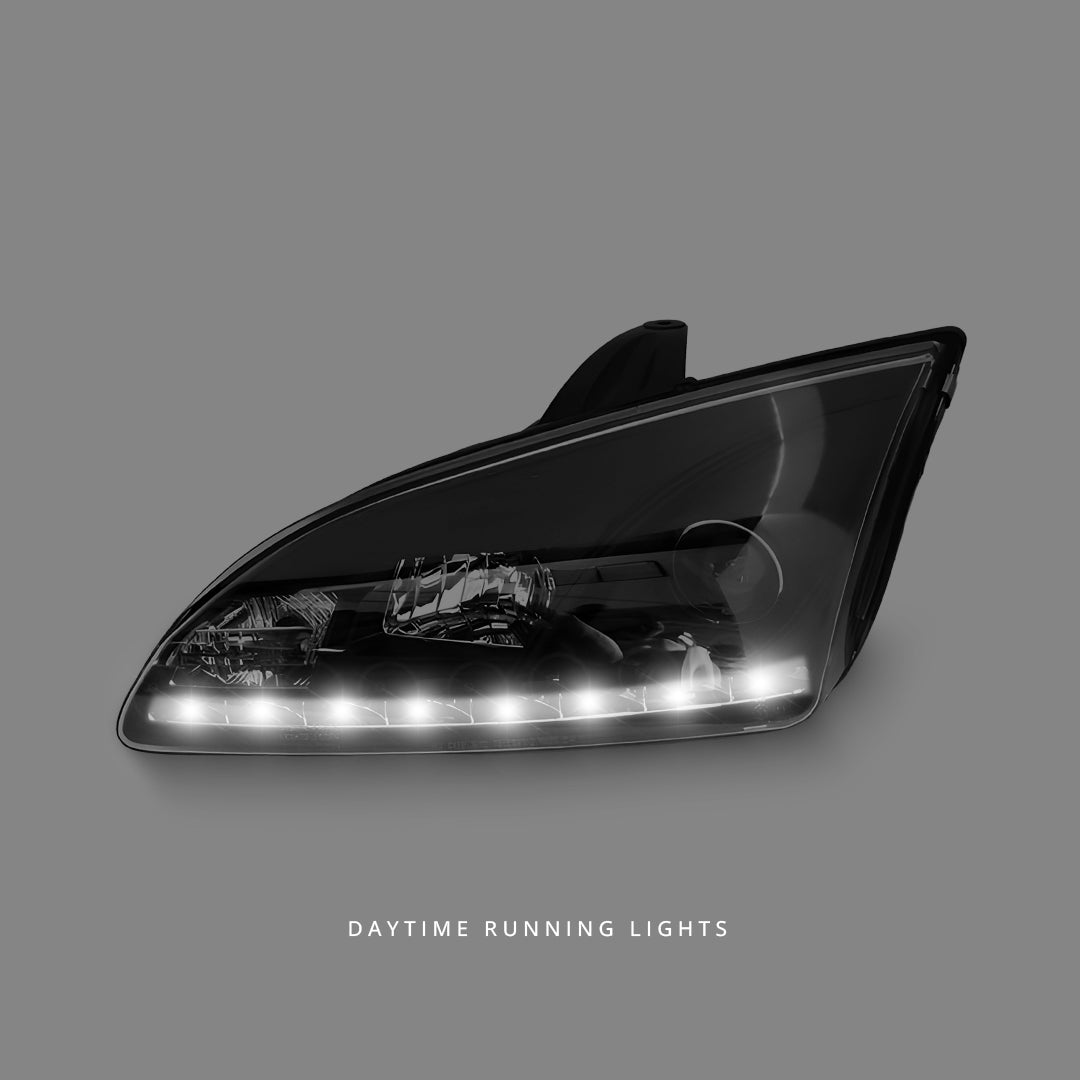 Ford Focus XR5 Zetec (2004 - 2008) Black LED DRL Projector Headlights LH + RH