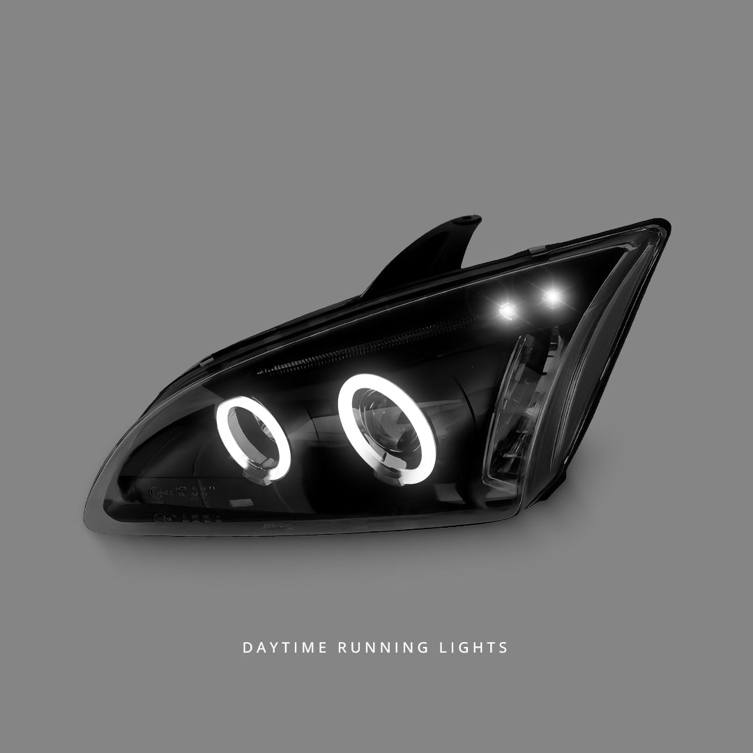 Ford Focus MK2 XR5 Zetec (2004 - 2007) Black LED Angel Eyes Projector Headlights LH + RH
