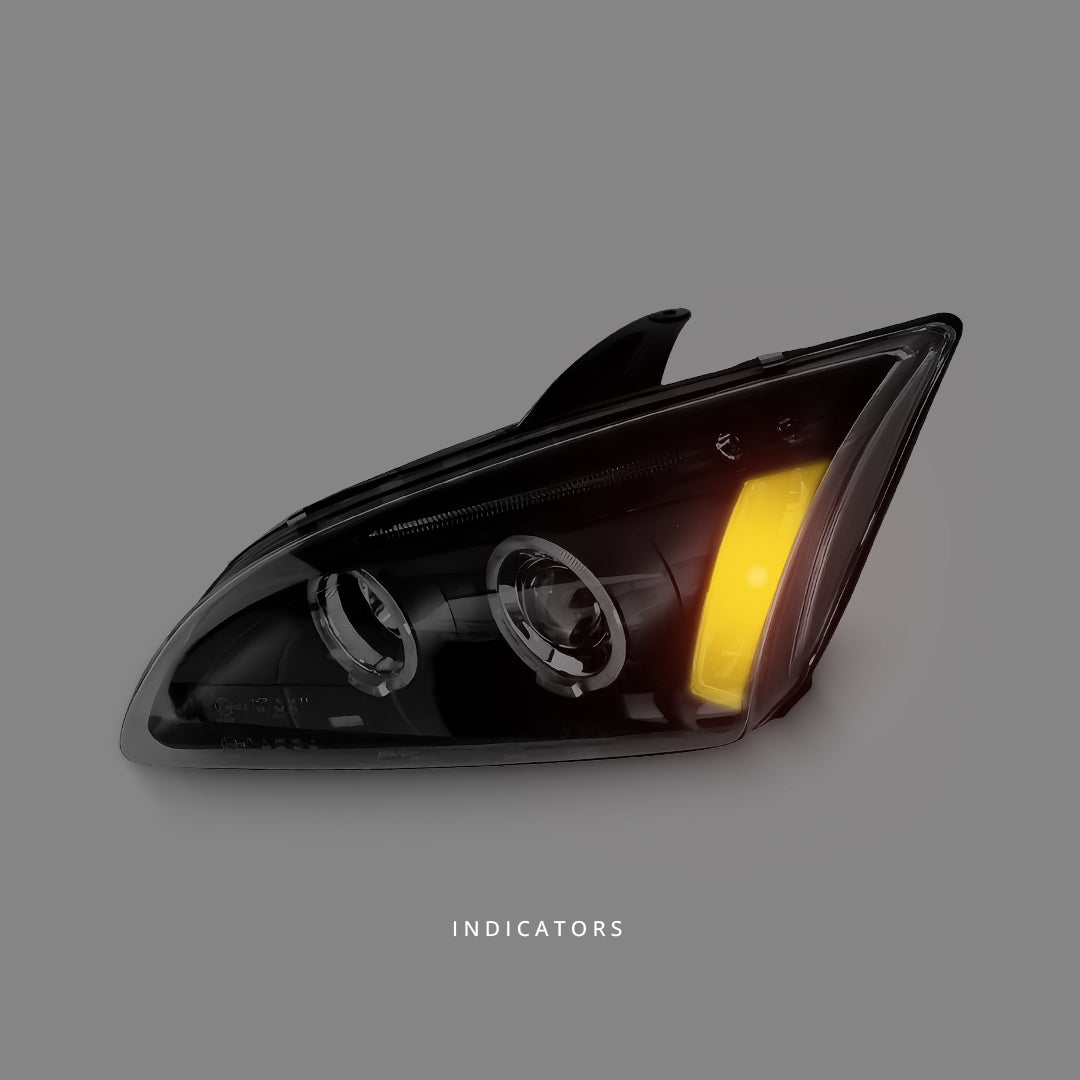 Ford Focus MK2 XR5 Zetec (2004 - 2007) Black LED Angel Eyes Projector Headlights LH + RH