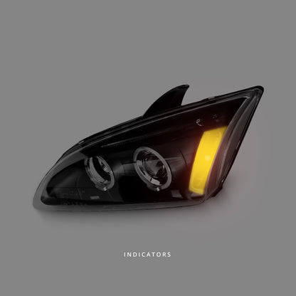 Ford Focus MK2 XR5 Zetec (2004 - 2007) Black LED Angel Eyes Projector Headlights LH + RH