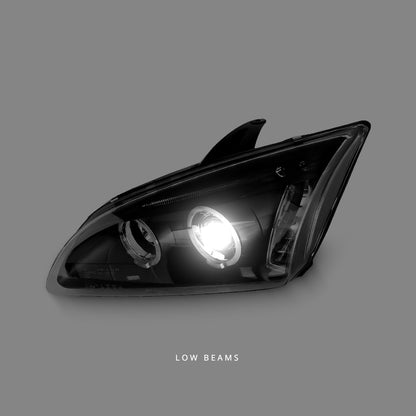 Ford Focus MK2 XR5 Zetec (2004 - 2007) Black LED Angel Eyes Projector Headlights LH + RH