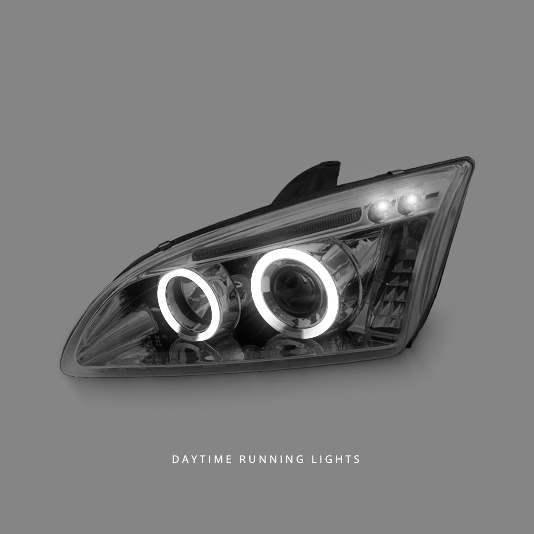 Ford Focus MK2 XR5 Zetec (2004 - 2007) Clear LED Angel Eyes Projector Headlights LH + RH