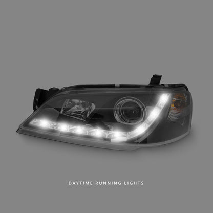 Ford Falcon BA / BF (2002 - 2008) Black LED DRL Projector Headlights LH + RH