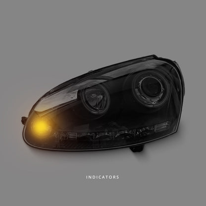 Volkswagen Golf MK5 TDI GTI (2003 - 2008) Black LED DRL Angel Eyes Projector Headlights LH + RH