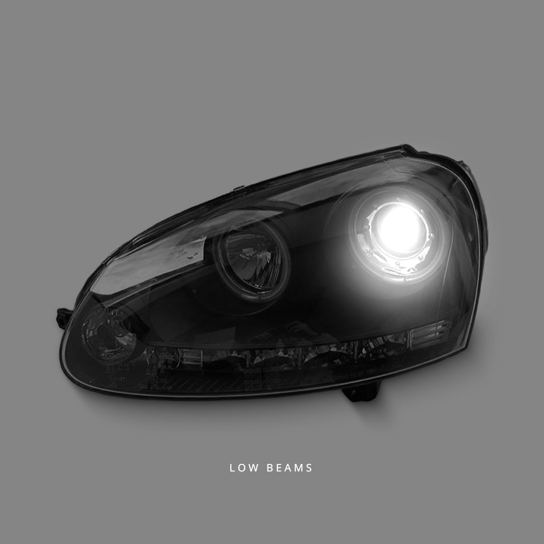 Volkswagen Golf MK5 TDI GTI (2003 - 2008) Black LED DRL Angel Eyes Projector Headlights LH + RH