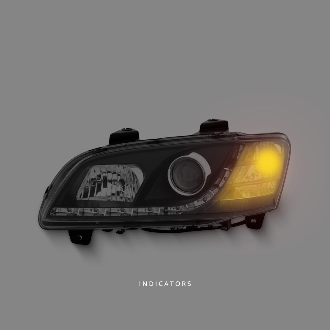 Holden Commodore VE Series 1 (2006 - 2010) Black LED DRL Projector Headlights LH + RH