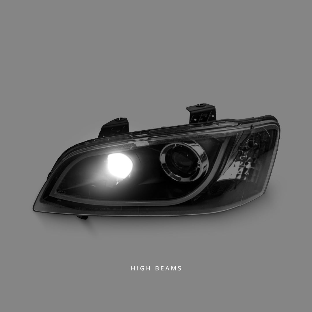 Holden Commodore VE Series 1 (2006 - 2010) Black 3D LED DRL Projector Headlights LH + RH