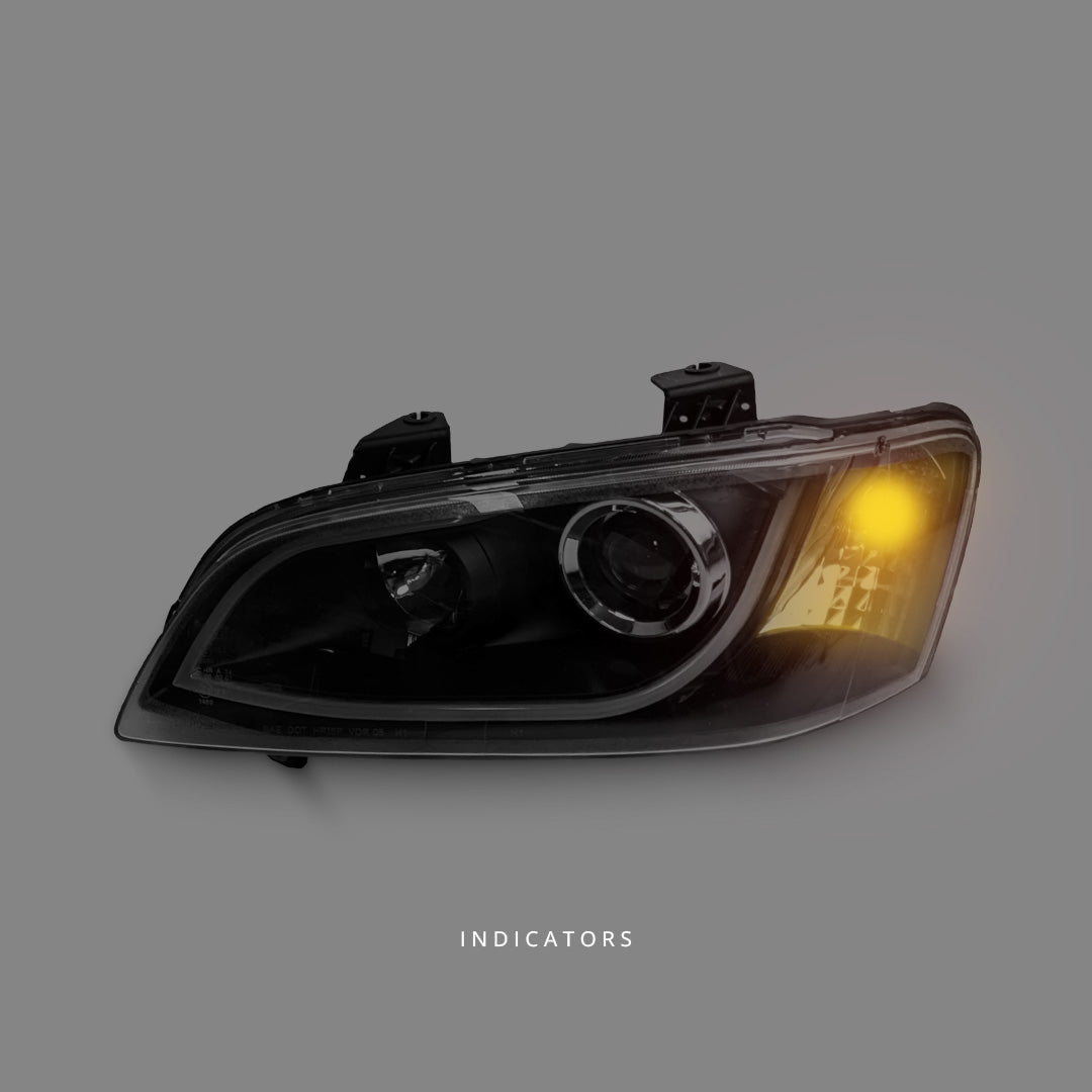 Holden Commodore VE Series 1 (2006 - 2010) Black 3D LED DRL Projector Headlights LH + RH