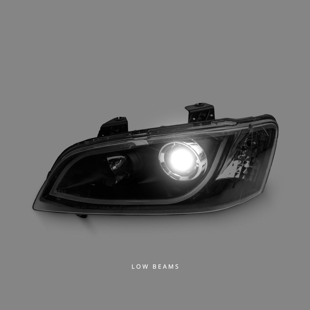 Holden Commodore VE Series 1 (2006 - 2010) Black 3D LED DRL Projector Headlights LH + RH