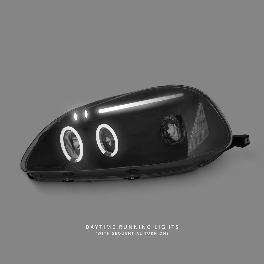 Honda Civic EK (1996 - 1998) Black LED Angel Eyes Projector Headlights LH + RH