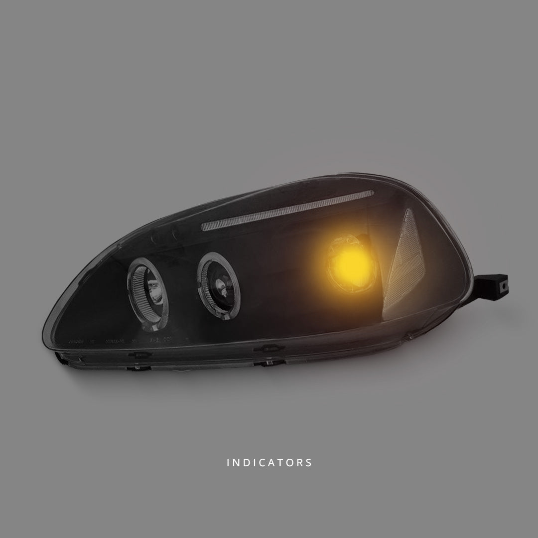 Honda Civic EK (1996 - 1998) Black LED Angel Eyes Projector Headlights LH + RH