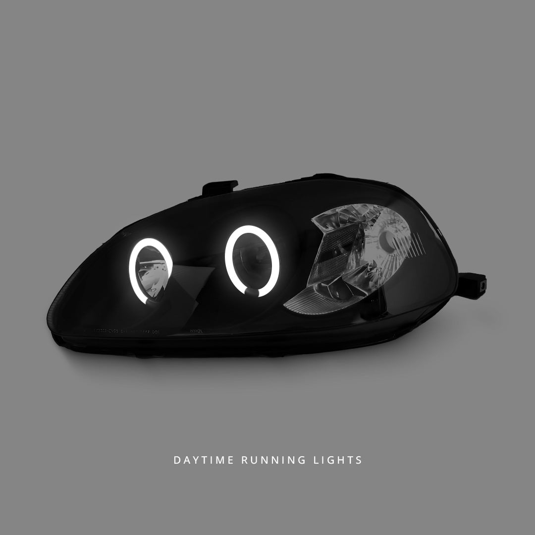 Honda Civic EK (1996 - 1998) Black CCFL Angel Eyes Projector Headlights LH + RH