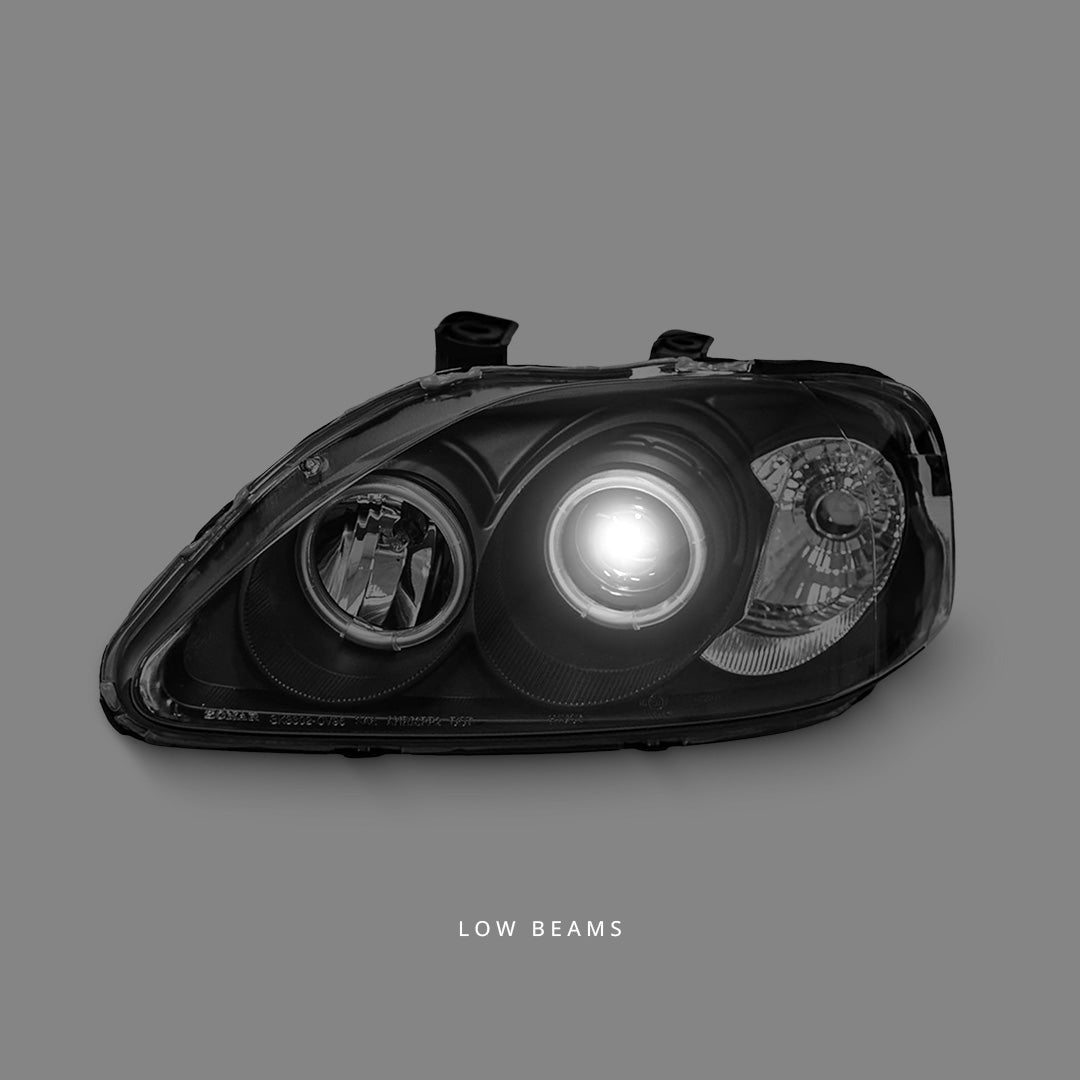 Honda Civic EK (1999 - 2000) Black CCFL Angel Eyes Projector Headlights LH + RH
