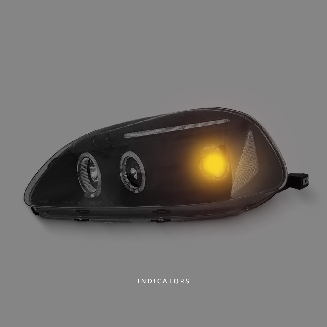 Honda Civic EK (1999 - 2000) Black LED Angel Eyes Projector Headlights LH + RH