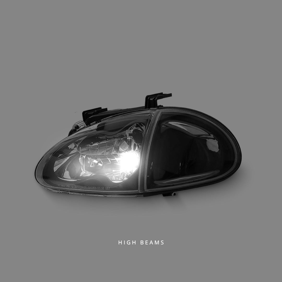 Honda CRX Del Sol VTiR (1992 - 1997) Black OEM Style Headlights & Corner Lights LH + RH