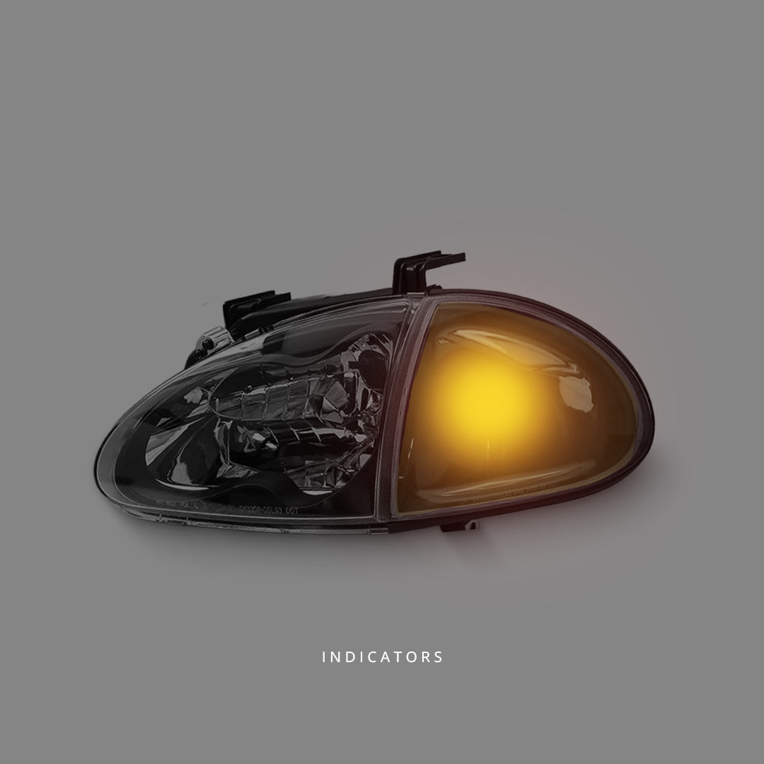 Honda CRX Del Sol VTiR (1992 - 1997) Black OEM Style Headlights & Corner Lights LH + RH