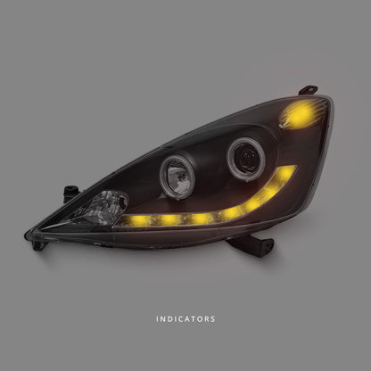 Honda Jazz GE (2008 - 2011) Black LED DRL CCFL Projector Headlights LH + RH